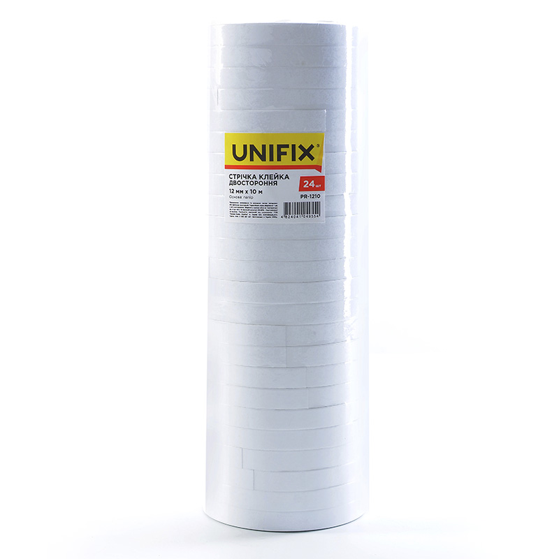 Фото Лента клейкая двухсторонняя на бумажной основе 12мм 10м (туба 24шт) UNIFIX