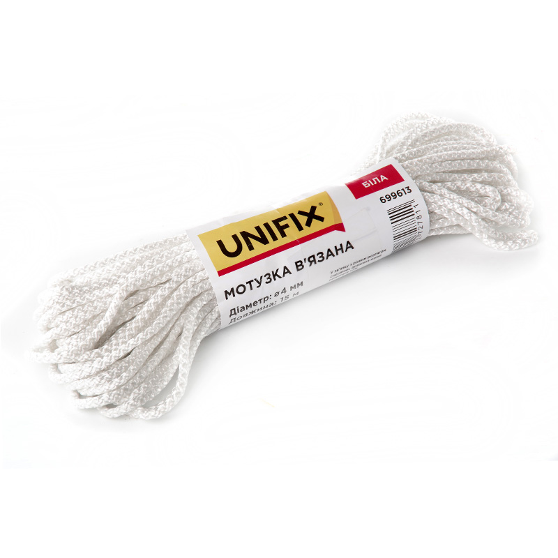 Фото Мотузка в'язана 6мм, 15м біла UNIFIX