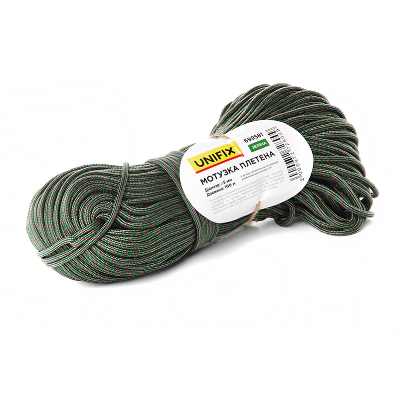 Фото Мотузка плетена 5мм, 100м зелена UNIFIX