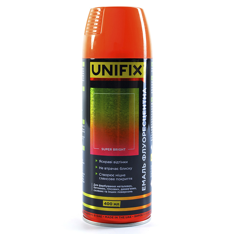 Фото Емаль флуоресцентна акрилова помаранчевий 400мл UNIFIX