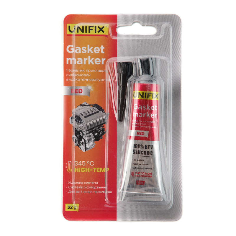 Герметик прокладок силіконовий високотемпературний червоний 32г UNIFIX