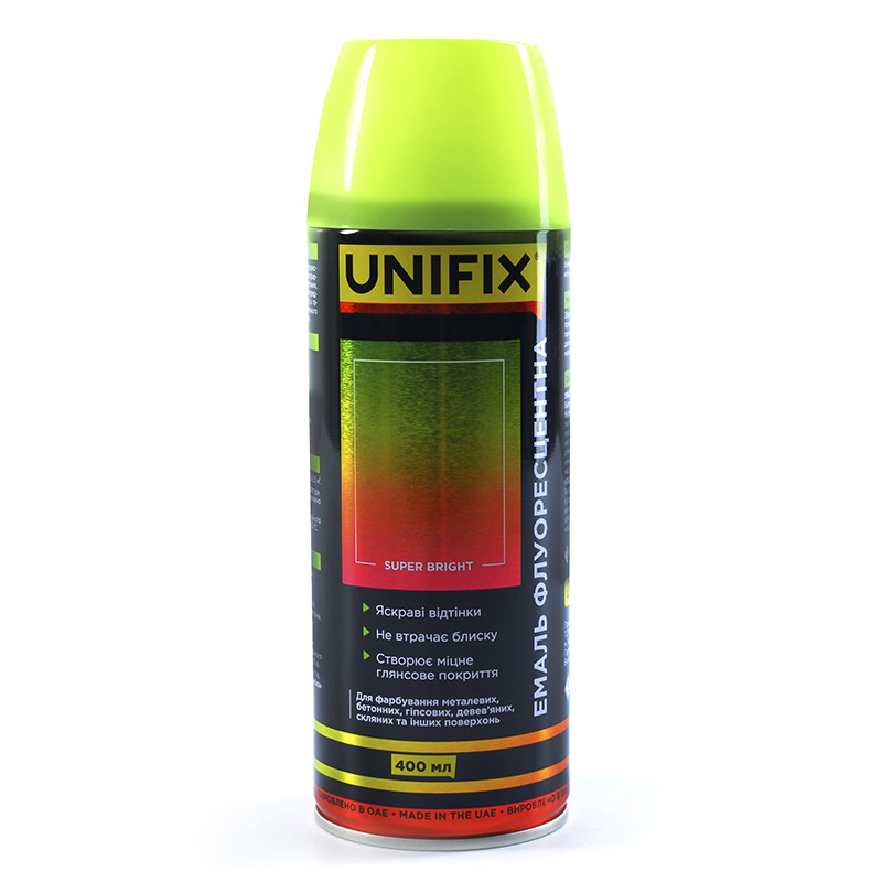 Фото Емаль флуоресцентна акрилова жовтий 400мл UNIFIX