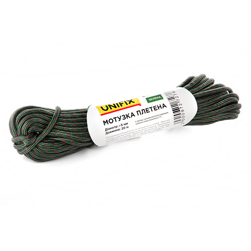 Фото Мотузка плетена 5мм, 20м зелена UNIFIX