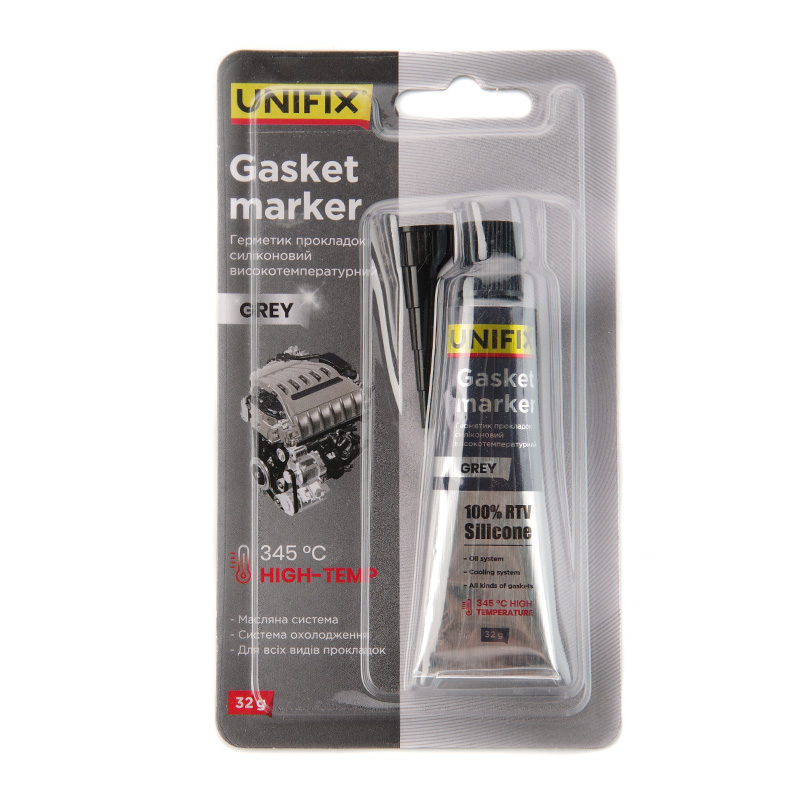 Фото Герметик прокладок силіконовий високотемпературний сірий 32г UNIFIX