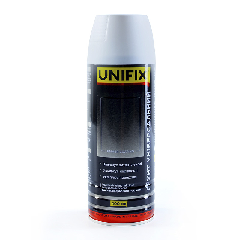 Фото Эмаль грунтовка универсальная акриловая серый мат 400мл UNIFIX
