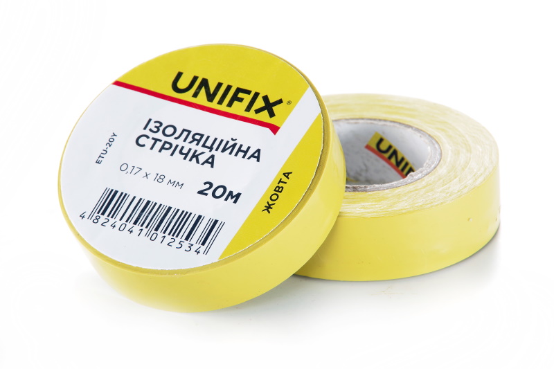 Фото Ізоляцiйна стрiчка жовта 0.17х18мм 10м (пачка, кратно 10шт) UNIFIX