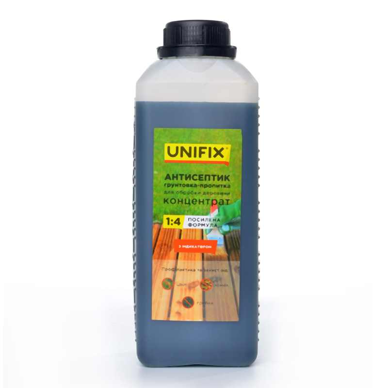 Фото Антисептик грунтовка-пропитка концентрат 1:4 для обработки древесины 1 кг (с индикатором) UNIFIX