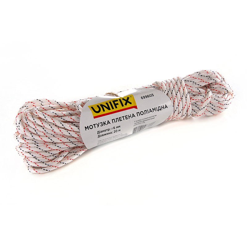 Фото Мотузка плетена поліамідна (капронова) 6мм 20м UNIFIX