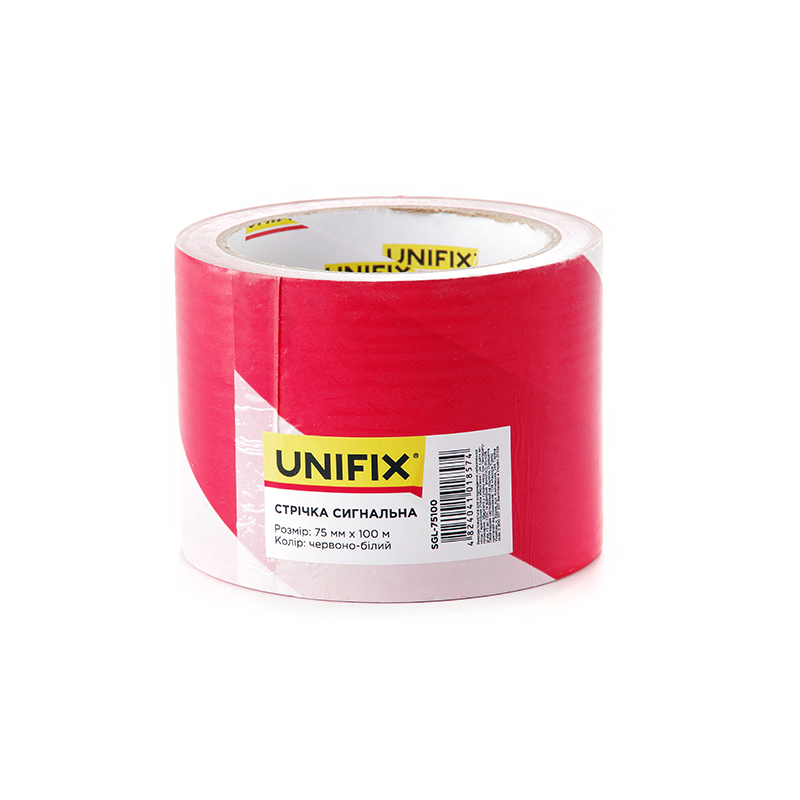 Фото Сигнальна стрічка 75мм*100м червоно-біла UNIFIX