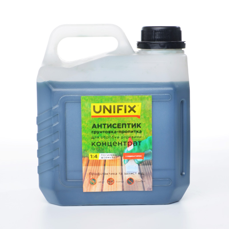 Фото Антисептик грунтовка-пропитка концентрат 1:4 для обработки древесины 3 кг (с индикатором) UNIFIX