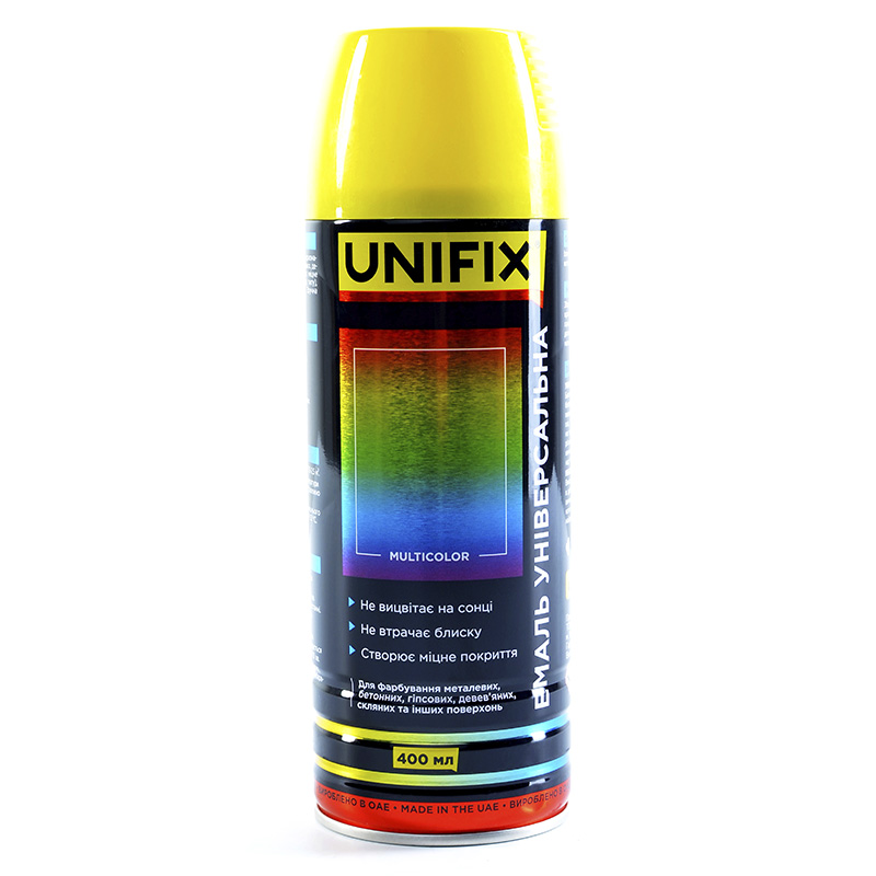 Фото Емаль універсальна акрилова RAL1018 жовтий цинковий глянець 400мл UNIFIX