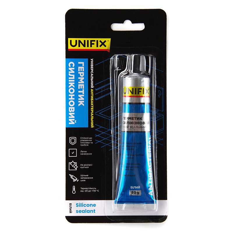Герметик силіконовий універсальний антибактеріальний (білий) тюбик 50мл UNIFIX