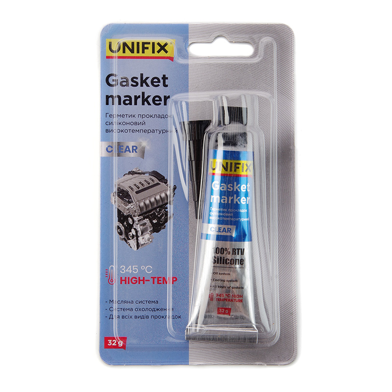 Герметик прокладок силіконовий високотемпературний прозорий 32г UNIFIX