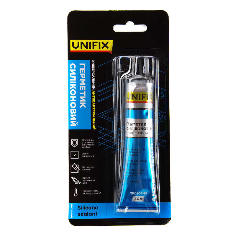 Герметик силіконовий універсальний антибактеріальний (прозорий) тюбик 50мл UNIFIX