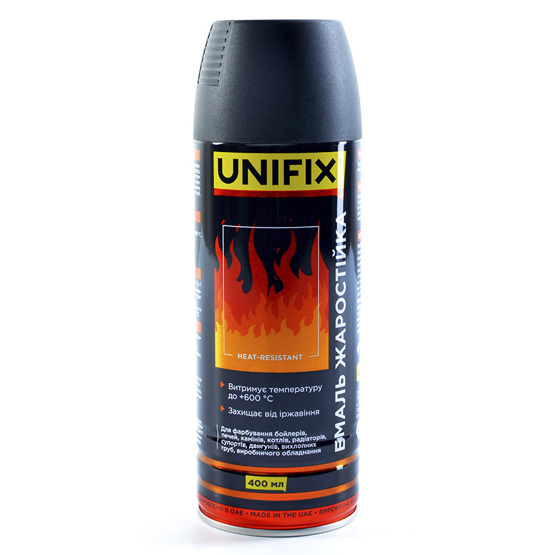 Емаль жаростійка чорний мат. 400мл UNIFIX